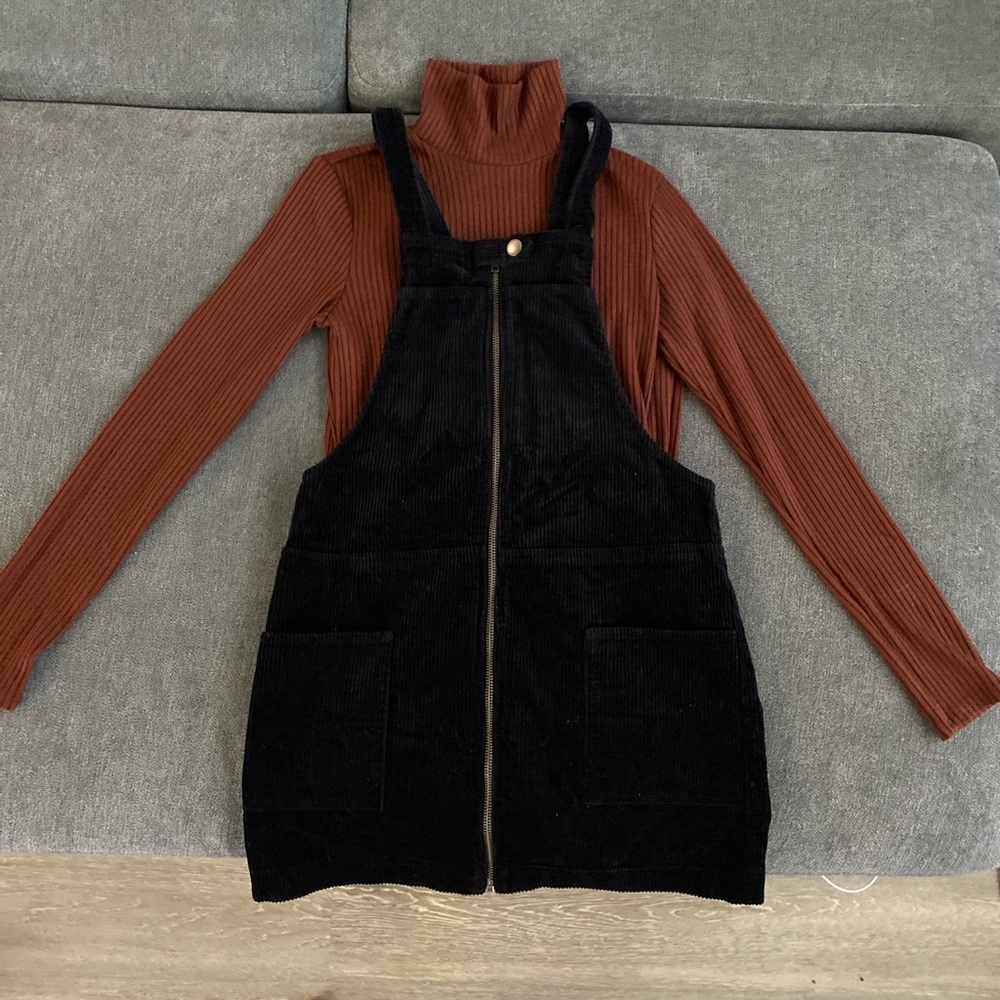 Black overall mini dress